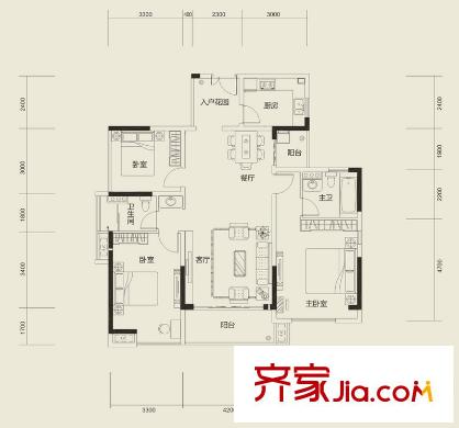 金地湖山大境301、306、307棟標(biāo)準(zhǔn)層F戶型裝修參考方案 3室2廳2衛(wèi)1廚