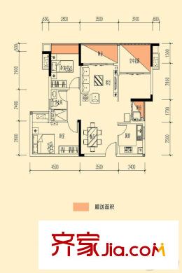 信鴻瀾岸7棟02戶型 3室2廳1衛(wèi)1廚