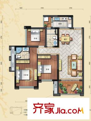 綠茵溫莎堡香堤109-112/114棟02/03戶型 3室2廳2衛(wèi)1廚