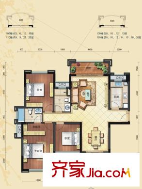 綠茵溫莎堡香堤109-110棟01戶型 3室2廳2衛(wèi)1廚