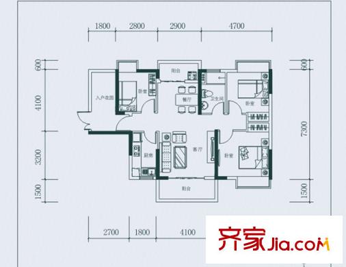 富盈WO城3棟1單元01房標準層射手座戶型 3室2廳1衛(wèi)1廚