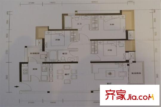 東江花園倚山居傍山戶型圖 3室2廳2衛(wèi)1廚