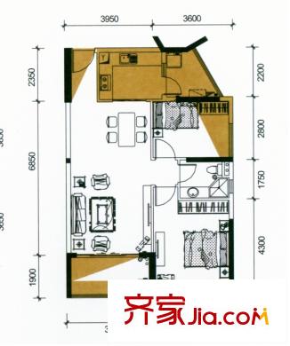祥利上城6棟標(biāo)準(zhǔn)層03單元L戶型 2室2廳1衛(wèi)1廚
