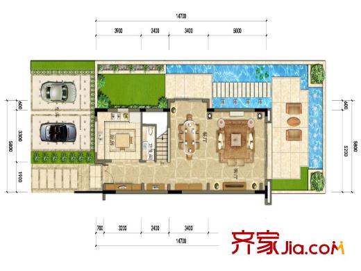 南部灣萬科城和院別墅一層 4室2廳4衛(wèi)1廚
