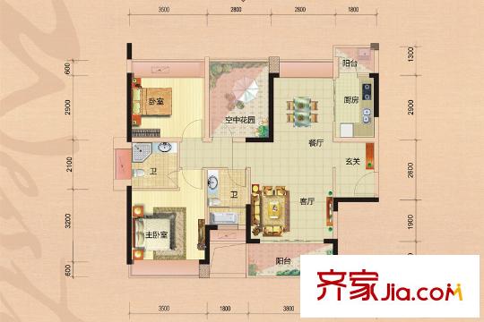 新里城西城道8棟01/02戶型2+1房 2室2廳2衛(wèi)1廚