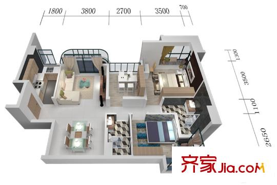 碧桂園豪庭j609-01戶型2房2廳1衛(wèi) 2室2廳1衛(wèi)1廚