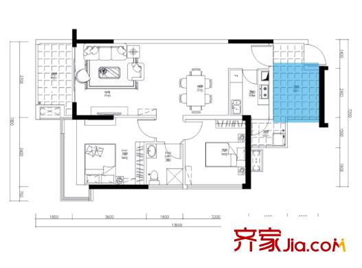豐泰觀山碧水?凌峰2棟1、2單元04戶型 2室2廳1衛(wèi)1廚