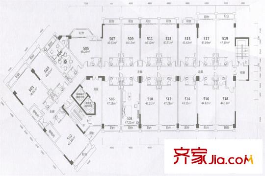 碧琴灣花園12棟標(biāo)準(zhǔn)層（5-9層）平面圖 1室1廳1衛(wèi)1廚