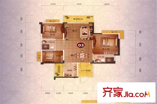 碧琴灣花園5、6棟03單元戶型 3室2廳2衛(wèi)1廚