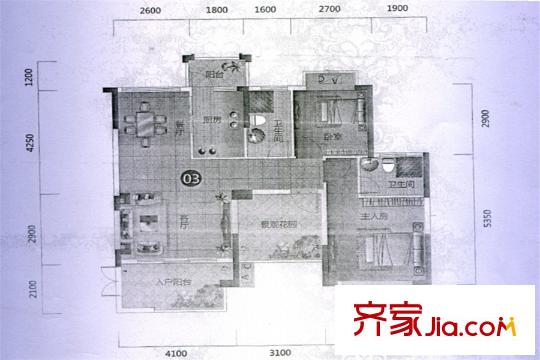 碧琴灣花園1棟03單元戶型 3室2廳2衛(wèi)1廚