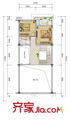 富盈御荷5棟2、3單元?jiǎng)e墅H-2型二層平面圖 5室2廳5衛(wèi)1廚