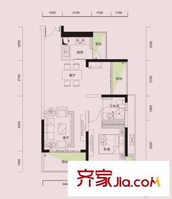 利豐時(shí)代5棟02、03戶型 2室2廳1衛(wèi)1廚