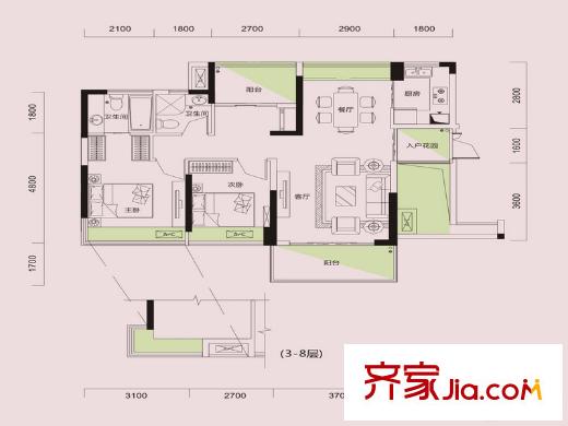 利豐時(shí)代5棟04戶型 2室2廳2衛(wèi)1廚