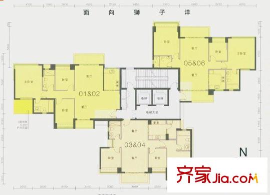 濱江豪園5棟標(biāo)準(zhǔn)樓層平面圖 3室2廳2衛(wèi)1廚