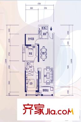 萬(wàn)達(dá)御湖公館C2戶型 2室2廳1衛(wèi)1廚