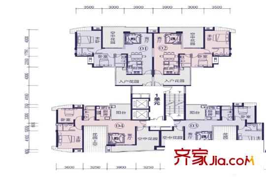 新世紀(jì)君匯半島214/218雙數(shù)層1單元 3室2廳2衛(wèi)1廚