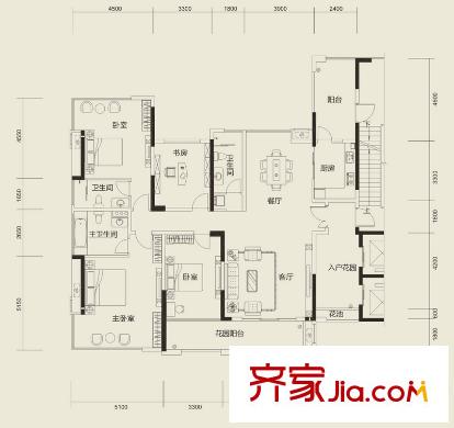 金地湖山大境301、306、307棟標(biāo)準(zhǔn)層A戶型裝修參考方案 4室2廳3衛(wèi)1廚