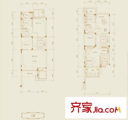 金地湖山大境聯(lián)排別墅A戶型二、三層 3室3廳4衛(wèi)1廚