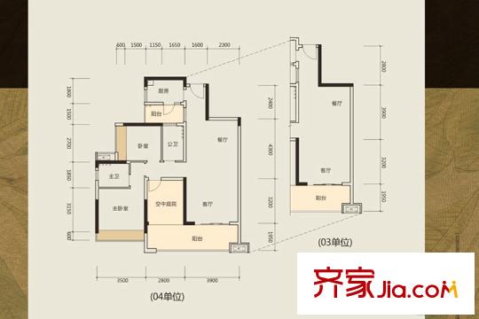 金地湖山大境505/506/507/508棟P2戶型 3室2廳2衛(wèi)1廚