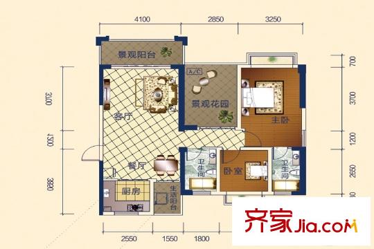 碧水灣花園4棟02戶型 3室2廳2衛(wèi)1廚