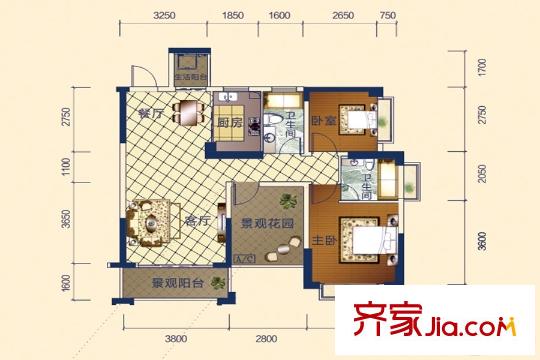 碧水灣花園4棟03戶型 3室2廳2衛(wèi)1廚