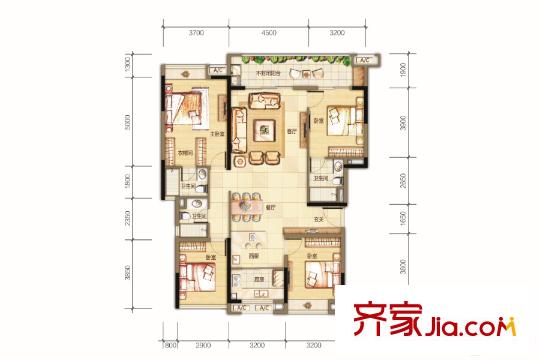 南部灣萬科城悅榮戶型 4室2廳3衛(wèi)1廚