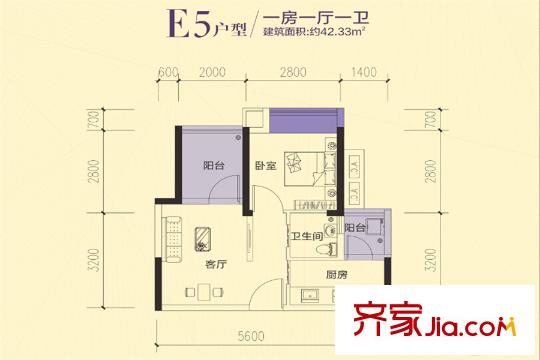 水榭蘭亭E5戶型圖 1室1廳1衛(wèi)1廚