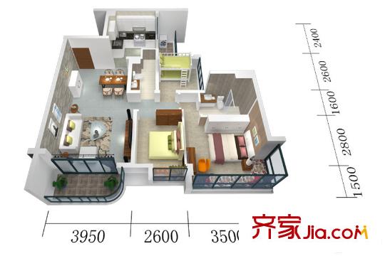 碧桂園豪庭j609-04戶型2房2廳1衛(wèi) 2室2廳1衛(wèi)1廚