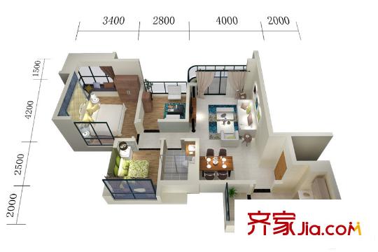 碧桂園豪庭j330-04戶型2房2廳1衛(wèi) 2室2廳1衛(wèi)1廚