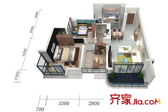 碧桂園豪庭j330-01戶型2房2廳1衛(wèi) 2室2廳1衛(wèi)1廚
