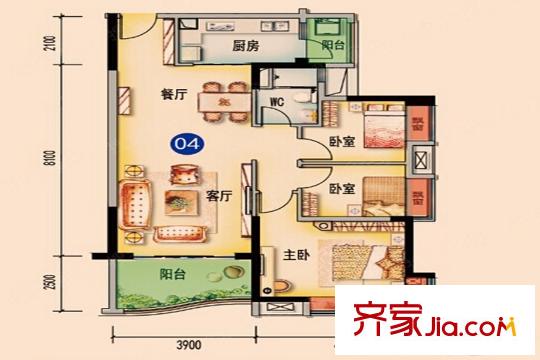 碧桂園豪庭j332-01戶型圖 3室2廳2衛(wèi)1廚