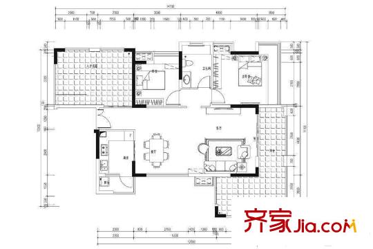 豐泰觀(guān)山碧水?凌峰3棟/6棟1單元02戶(hù)型（116平方米） 2室2廳1衛(wèi)1廚