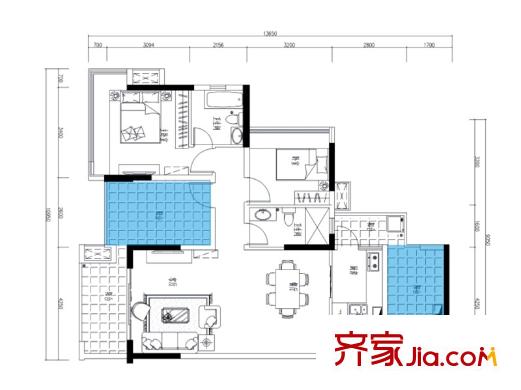 豐泰觀山碧水?凌峰2棟1、2單元01戶型  2室2廳2衛(wèi)1廚