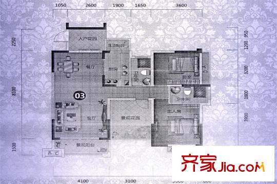 碧琴灣花園2棟03單元戶型 2室2廳2衛(wèi)1廚