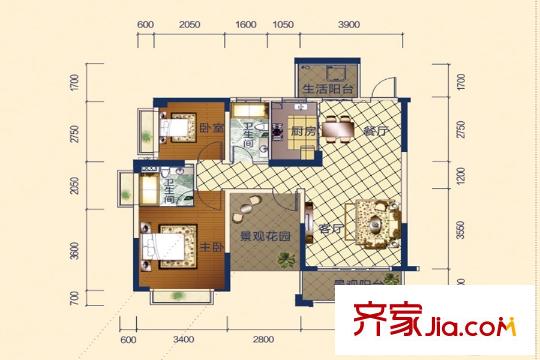 碧水灣花園4棟04戶型 3室2廳2衛(wèi)1廚