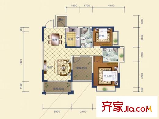 碧水灣花園96平方米N+1三房兩廳兩衛(wèi)一廚 3室2廳2衛(wèi)1廚
