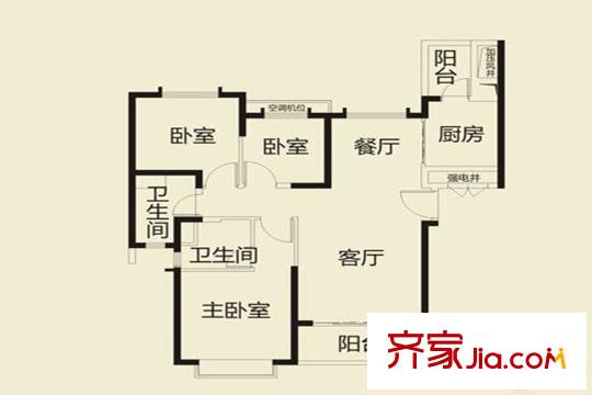 恒大綠洲3棟115平方米戶型圖 3室2廳2衛(wèi)1廚