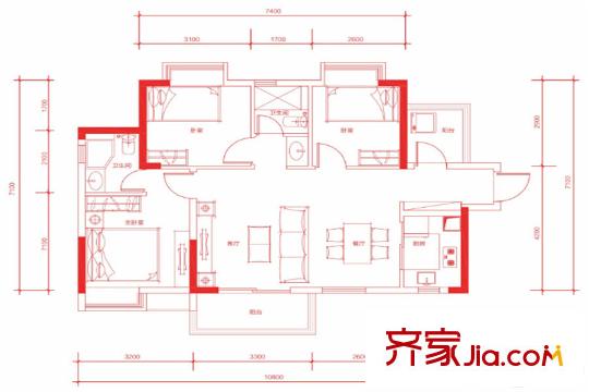 中惠平方米秀A5戶型圖 3室2廳2衛(wèi)1廚