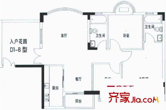 時(shí)富花園別墅戶型圖3室2廳2衛(wèi)1廚