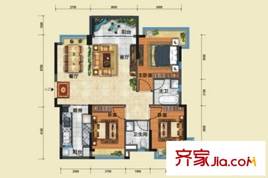 宏遠康城假日G戶型108平方米3居室 3室2廳2衛(wèi)1廚