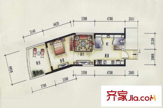 碧桂園十里銀灘海景洋房5號(hào)樓A1戶型 1室1廳1衛(wèi)1廚