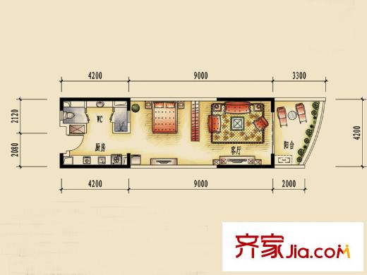 碧桂園十里銀灘海景洋房5號(hào)樓A2戶型 1室1廳1衛(wèi)1廚