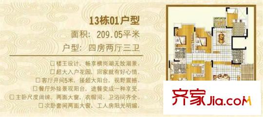 湖景壹號莊園別墅戶型圖13棟01戶型 4室2廳3衛(wèi)