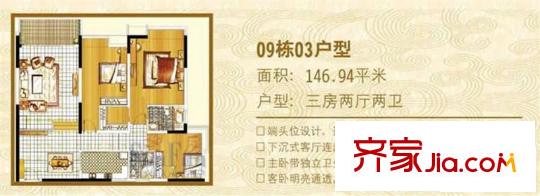 湖景壹號莊園別墅戶型圖09棟03戶型 3室2廳2衛(wèi)