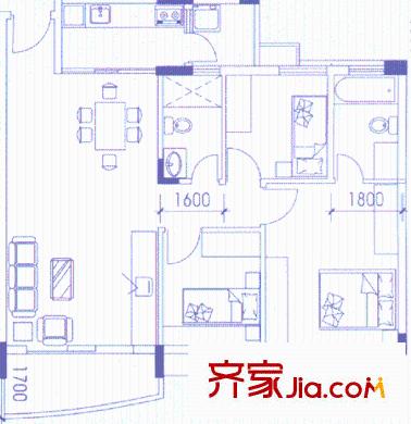 碧湖花園別墅戶型圖3室2廳2衛(wèi)1廚