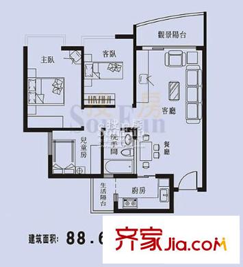 碧湖花園別墅戶型圖3室2廳戶型圖 3室2廳1衛(wèi)1廚