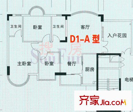 時富花園別墅戶型圖3室2廳2衛(wèi)1廚