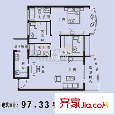 碧湖花園別墅戶型圖3室2廳戶型圖 3室2廳1衛(wèi)1廚
