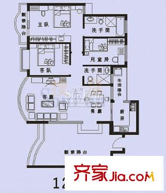 碧湖花園別墅戶型圖3室2廳戶型圖 3室2廳1衛(wèi)1廚