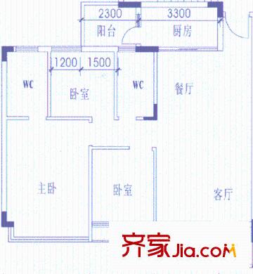 碧湖花園別墅戶型圖2室2廳2衛(wèi)1廚